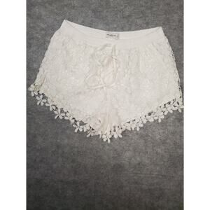 Women's Abercrombie S Drawstring Waist White Floral Crochet Shorts Festival